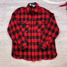 VTG Woolrich Wool Flannel Shirt Large Red Black 93 Buffalo Check 60s 70s Shacket