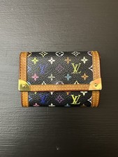LOUIS VUITTON Multicolor Porte Monnaie Pla Coin Purse Black Auth Murakami