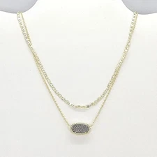 New Kendra Scott Elisa Multi Strand Pendant Necklace In Platinum Drusy / Gold