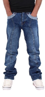 Peviani Herren Straight Leg Denim Jeans Blue Wash Designer Freizeit Urban Streetwear