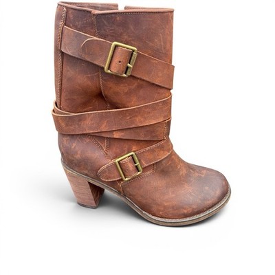 Ibiza Last Brown Leather Buckle Boots Womens US 6.5 Distressed Moto Boho Spain