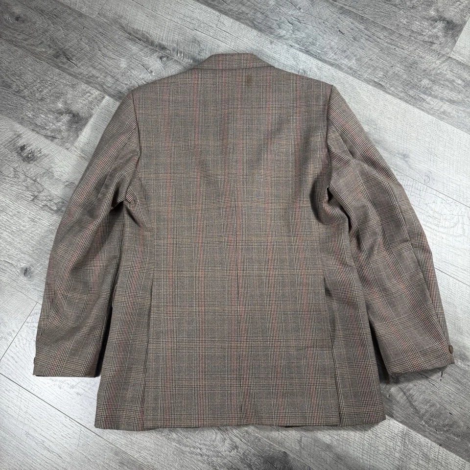 VNTG 70s Wool Brown Glenn Plaid Made In England Wool Suit Flared Pants Size 42 - Image 3 of 4