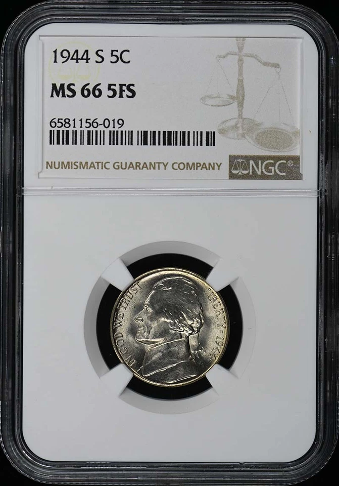 1944-S Jefferson níquel 5C NGC MS665FS