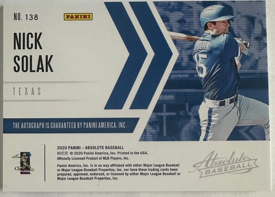 2020 Panini Absolute - Rookie Baseball Material Signatures Nick Solak #138 Blue - Image 4 of 4