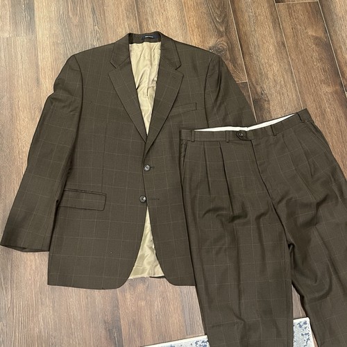 Vtg Chaps Ralph Lauren 44L 38W Plaid Wool Cashmere 2 Pc Suit Jacket Pants Flaws