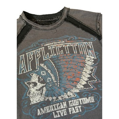 Affliction Y2K American Customs Live Fast Thermal Long Sleeve Men XL Gray