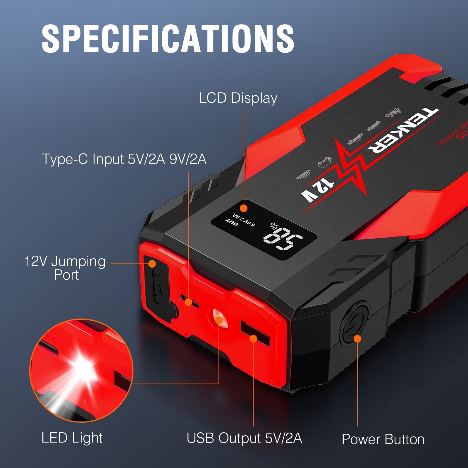 Portable Car Jump Starter 8000mAh Peak Battery Charger 12V Auto Battery Power US