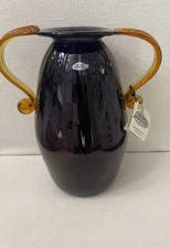 Vintage Blenko 9421 Amethyst Topaz Double Handle Vase 1990