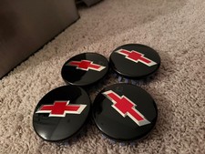 4x Black Chevy Wheel Center Caps Chrome Red Emblem Chevrolet Silverado Tahoe 14