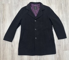 Bugatti Mens Wool Cashmere Overcoat Black 42R Germany Vintage Car Coat Jacket