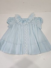 Vintage C.I Castro  Co Baby Girl blue Dress Eyelet Trim Size 9 Months