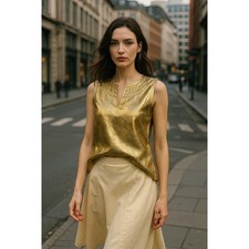 TORY BURCH gold silk blend sleeveless top size 6