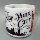 Vintage Milk Glass Mug NEW YORK CITY Souvenir Red White Blue FEDERAL