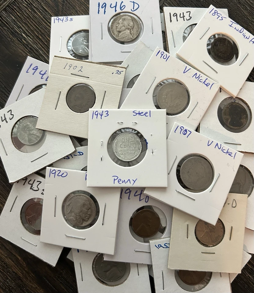 25 Old Circulated US 1¢-5¢-Penny-Nickel Mixed Coins Lot in 2X2 + BONUS Coin - Image 2 of 2