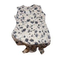 Floral Sleeveless Midi Dress Cream Black Side Button Slit Detail Round Neck
