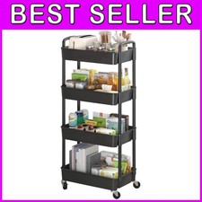 Carrello Portaoggetti Multifunzione su Ruote, 4 Livelli, Nero