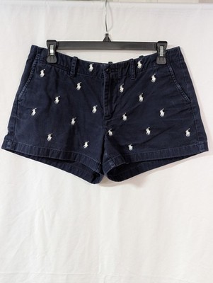 Polo Ralph Lauren Embroidered Pony Horse Shorts Size 6 Navy Blue White Chino