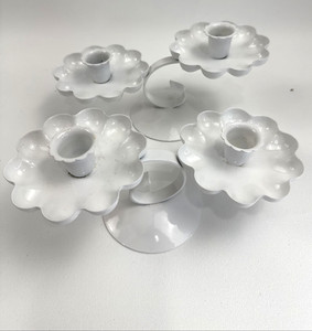 Vintage White Scallop Flower Metal Candlestick Holder Set Of 2 Tiered 1993