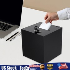 Black Deluxe Donation Box Tip Jar Ballot Suggestion With Lock 10" x 10" x 10"