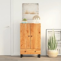 Highboard Massivholz Akazie 60X33X100 Cm Mit Schublade Und Eisen