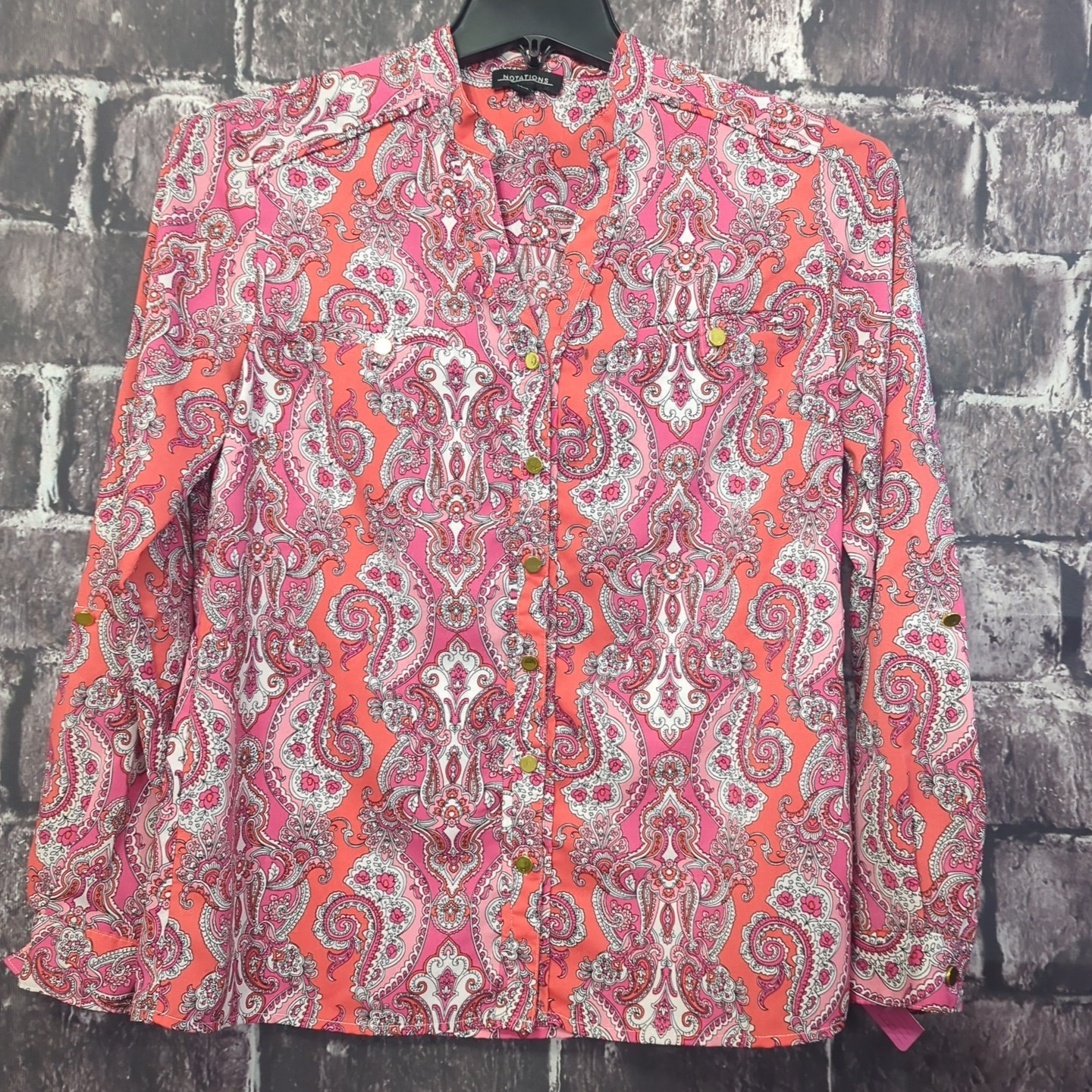 Notations Multicolor Paisley Button Up Shirt Wome… - image 1
