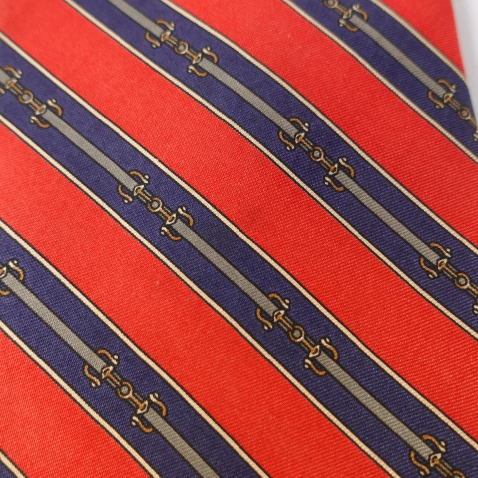 Corbata de cuello vintage Kenneth Gordon para hombre a rayas rojas seda eslabón de caballo diseñador EE. UU. Foto 3 de 4