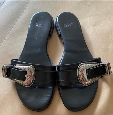 TOGA PULLA Black Silver Leather Hardware Women's Sandals Size 37 US 7