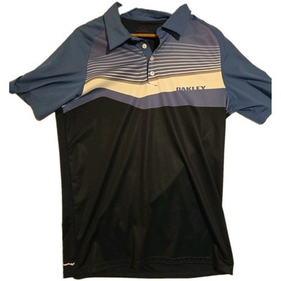 MENS OAKLEY Aero Motion Block Polo Shirt Large Blue White Great Condition