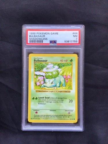 Pokemon Cards: Base Set Shadowless Common: Bulbasaur 44/102 PSA 7