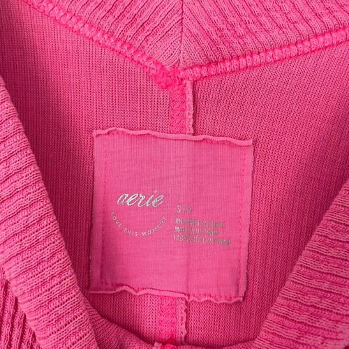 Aerie Ribbed V Neck Neon Pink Oversized Sweatshirt Womens Size Small - Picture 3 of 6