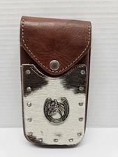Large, Grande Western Style Leather Cell Phone Holster Case Hair On Hide Front