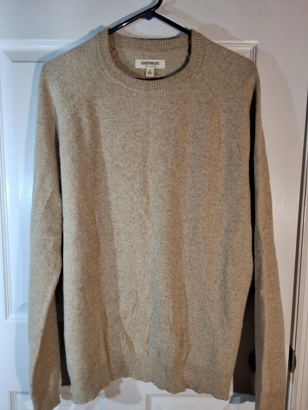 Mens 100% Lambswool Pullover Sweater Beige Speckled Size XL Cold Wash