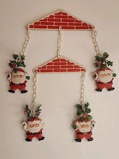Vintage Christmas Santa Mobile Decor Plastic Cardboard