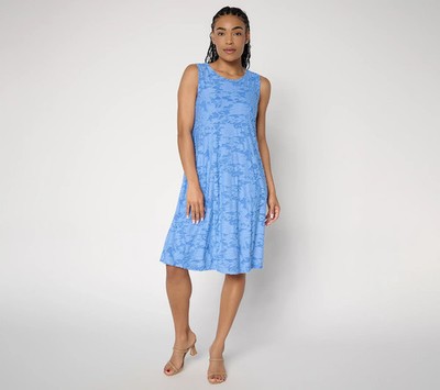 Susan Graver Burnout Knit Sleeveless A-Line Dress-Sunkissed Blue-Tall XS-A722258