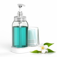 Mouthwash Dispenser for Bathroom, 25oz Mouthwash Pump Bottle with Cup Holder,...