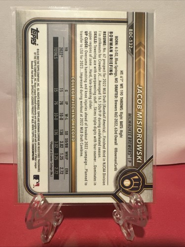 Jacob Misiorowski 2022 Bowman Draft 1st Sapphire Chrome #BDC-132 Brewers 🔥 - Picture 2 of 2