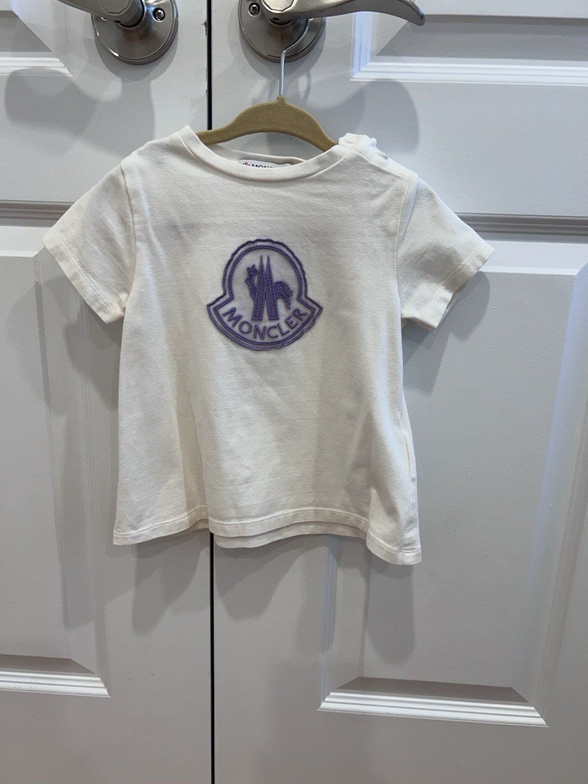 Moncler T-Shirt Baby Girl Size 12/18 Months Short Sleeve Cotton White Logo