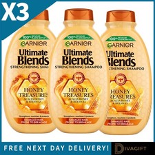 3 x GARNIER ULTIMATE BLENDS HONEY TREASURES STRENGTHENING SHAMPOO 400ML NEW