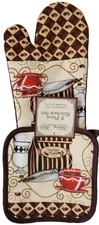 2pc PRINTED SET: 1 OVEN MITT & 1 POT HOLDER, COFFEE CUP & COFFEE BEANS,brown,AsM