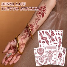 Lace Flower Tattoo Stickers Henna Red Temporary Tattoos Body Art Waterproof   