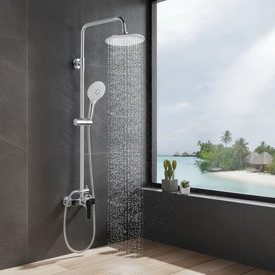Universal Chrom Duschsystem mit Regenfall & Handbrause, Steigstange