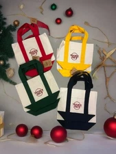 4 Set Trader Joe's Mini Canvas Tote Bag Navy Green Yellow Red