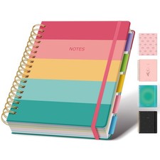 Hardcover Spiral Notebook Journal for Women  Men, Cute 5 Subject Notebook Co...