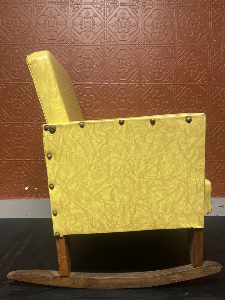 Vintage Child Rocking Chair 1960's Yellow  Vinyl Play Room Tv Bedroom Decor - Image 3 of 4