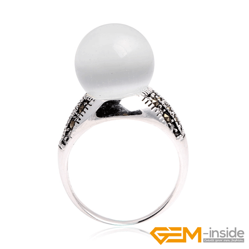 Fashion Gemstone Bead Rings Tibetan Silver Marcasite Jewelry Gift 12mm Christmas - Picture 55 of 60