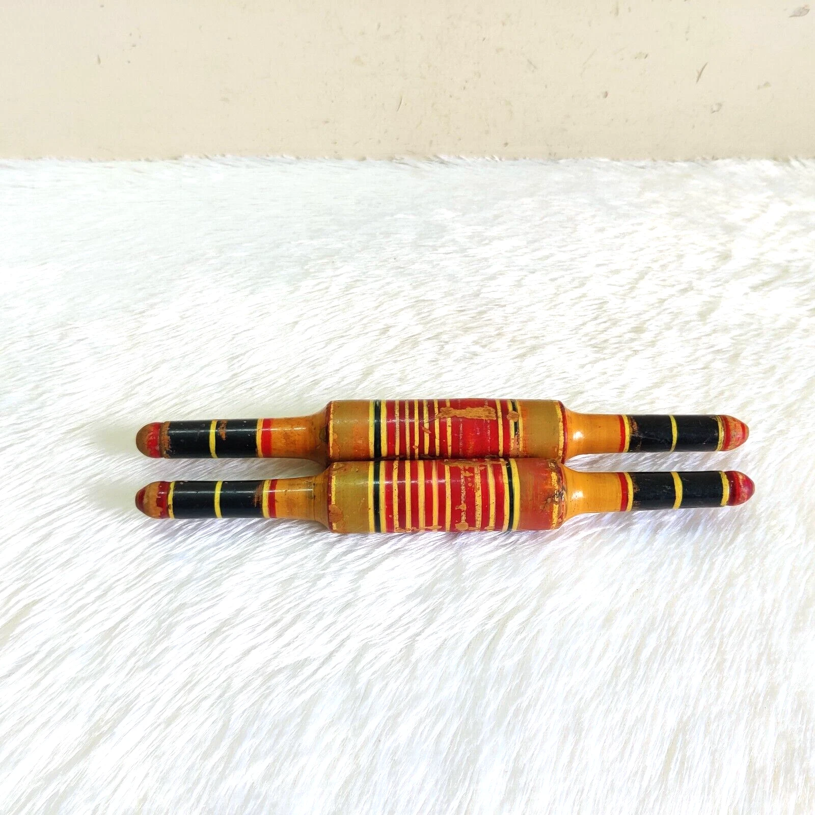 Antique Lacquered Swirl Pattern Tortilla Bread Baker Wooden Rolling Pin 4Pc W943