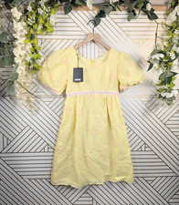 REFORMATION Women's VINTAGE Yellow Floral Dress Puff Sleeve Lace Trim XS/2?