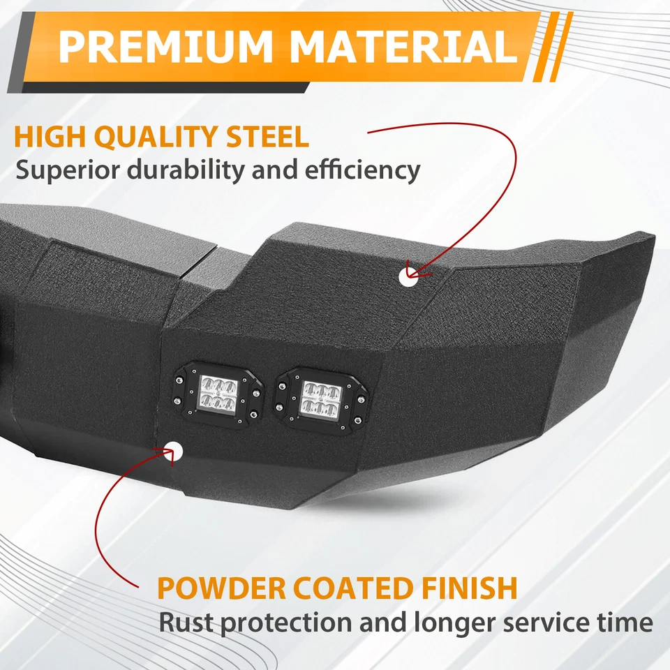 For 14-15 Chevrolet Silverado 1500 Front Bumper Steel w/Winch &LED Light &D-ring - Image 4 of 4