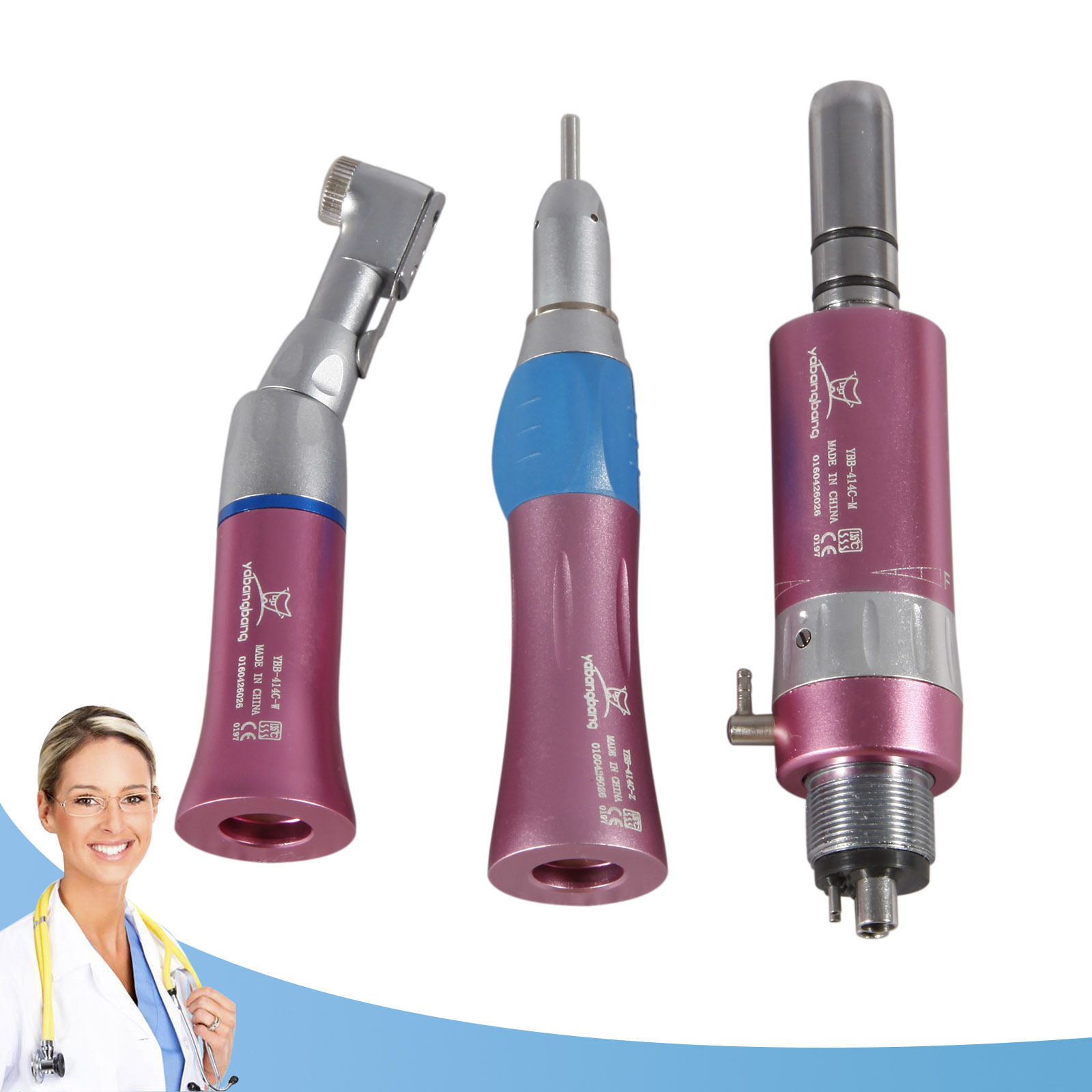 Dental Slow Low Speed Handpiece NSK type contra angle straight air motor pink