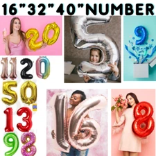 16" 32" 40" inch LARGE FOIL NUMBER BALLOONS HAPPY BIRTHDAY PARTY DECOR HELIUM UK